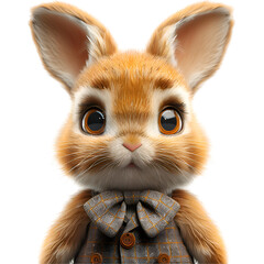 A 3D animated cartoon render of a dapper rabbit sporting a stylish striped bowtie.