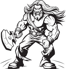 Savage Sentinel Iconic Hero Design Axe Adversary Black Icon Vector