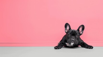 Cute black French bulldog on isolated background. Copy space. Generated AI