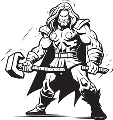 Shadowed Sentinel Long Haired Hero with Axe Blade Bearer Black Logo Graphics