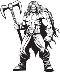 Heroic Fury Long Haired Emblem Design Dark Guardian Axe Icon Graphics