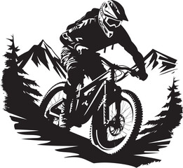 Rapid Descent Mountain Biker Vector Icon Adrenaline Thrill Downhill Bike Emblem
