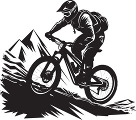 Obraz na płótnie Canvas Adrenaline Thrill Downhill Bike Emblem Velocity Vista Iconic Biker Graphics