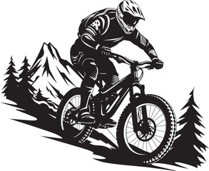 Obraz na płótnie Canvas Alpine Ascent Black Bike Icon Peak Plunge Mountain Biker Emblem