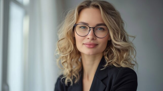 woman with beautiful blonde hair with waves, wearing glasses generative ai