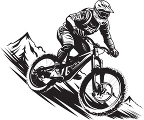 Obraz na płótnie Canvas Extreme Descent Vector Bike Icon Adrenaline Rush Black Mountain Biker Emblem
