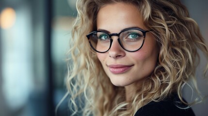 woman with beautiful blonde hair with waves, wearing glasses generative ai