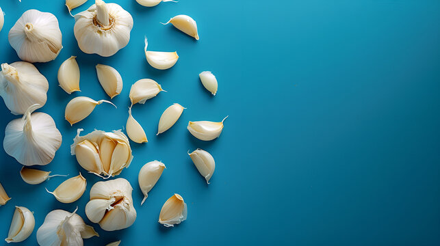 the bule background with garlic
