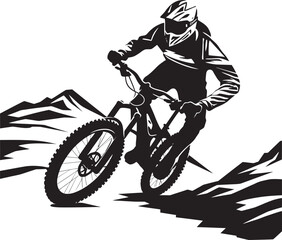 Obraz na płótnie Canvas Thrill Rider Iconic Mountain Biking Emblem Alpine Ascent Vector Downhill Bike Logo
