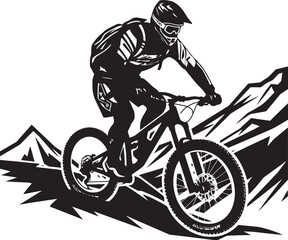 Summit Sprinter Iconic Downhill Logo Brave Descent Vector Mountain Biker Icon
