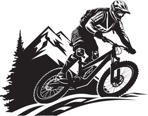 Thrill Rider Vector Mountain Bike Logo Alpine Ascent Black Downhill Biker Emblem