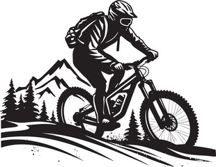 Alpine Ascent Black Downhill Biker Emblem Peak Plunge Iconic Emblem Icon