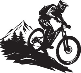 Alpine Ascent Vector Mountain Biker Logo Peak Plunge Black Icon Graphics
