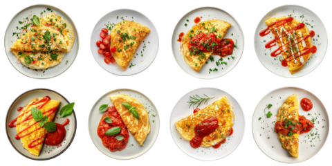 Omelette collection in 3d png transparent for product presentation.