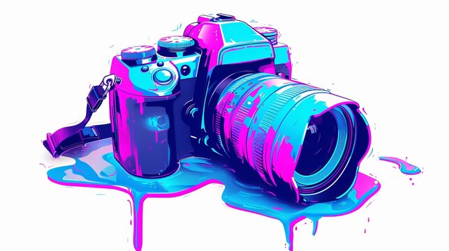 an icon of a videography camera in the style of liquid, with high details , blue and purple colors, and a white background