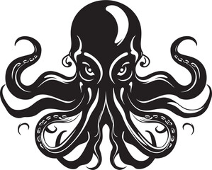 Kraken King Black Logo Emblem Aquatic Authority Octopus Icon Vector