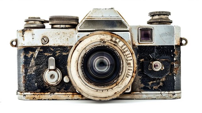 Antique old photograph. Camera isolated on white