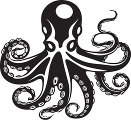 Inkwell Insight Black Emblem Vector Aquatic Allegiance Iconic Octopus Emblem