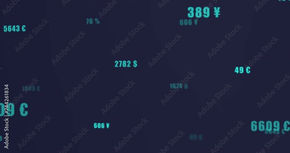 Poster animation of financial data processing over dark background