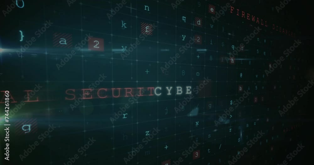 Poster animation of virus warning text and data processing over dark background