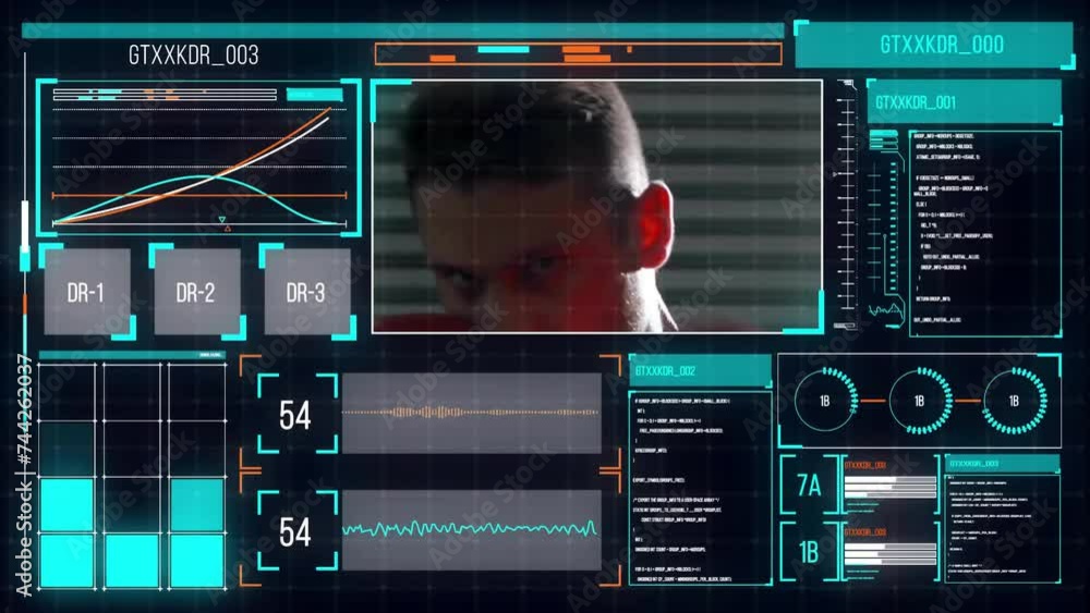 Poster animation of caucasian strong fit man exercising data processing