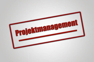 Projektmanagement. Eine rote Stempel Illustration isoliert auf hellgrauem Hintergrund.