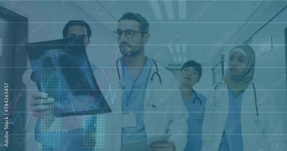 Poster Animation of financial data processing over diverse doctors in hospital