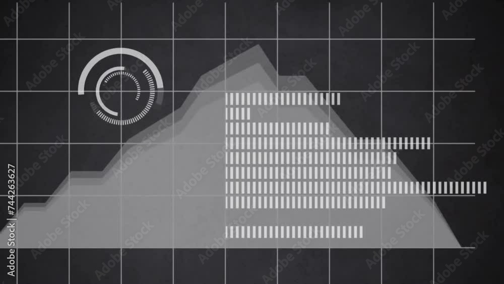 Poster animation of scope and data processing over black background
