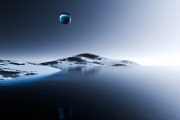 3d Render, Scifi Landscape Futuristic post apocalyptic scenario with abstract alien landscape. Glass object.