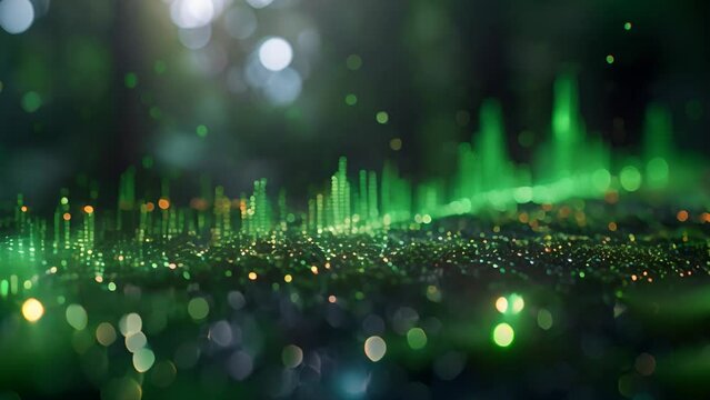Abstract green digital forest floor background with bokeh effect concepting the fintech website