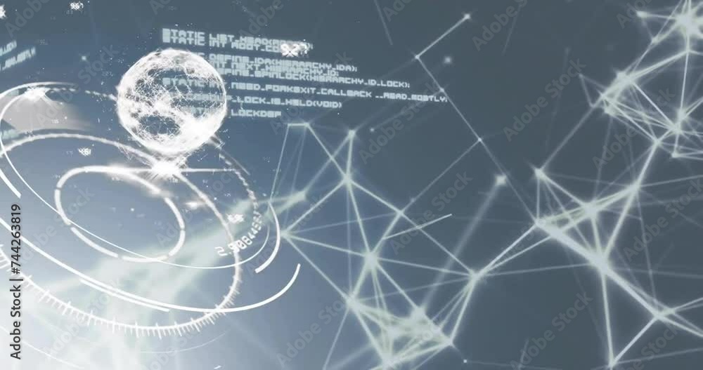 Poster animation of network of connections with spots over globe