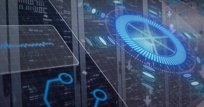 Animation of circuit baord and data processing over computer servers