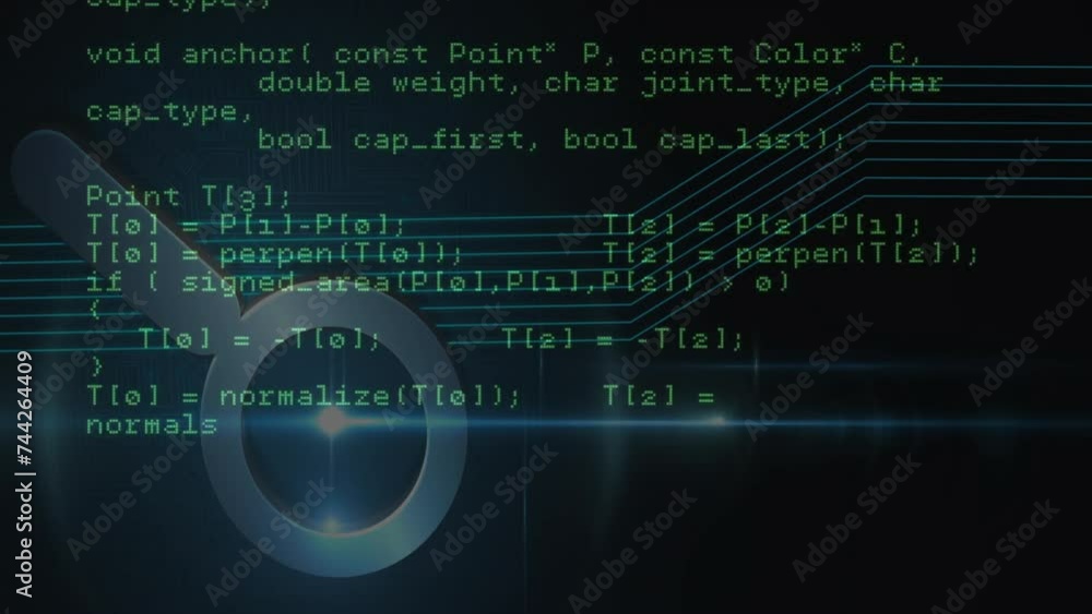 Poster animation of digital data processing over dark background