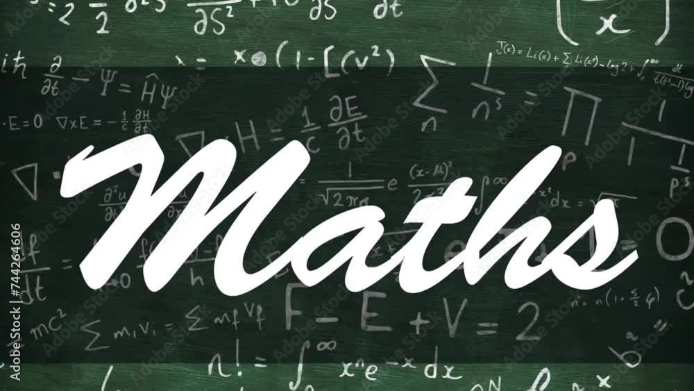 Aufkleber animation of maths text over mathematical equations on green background