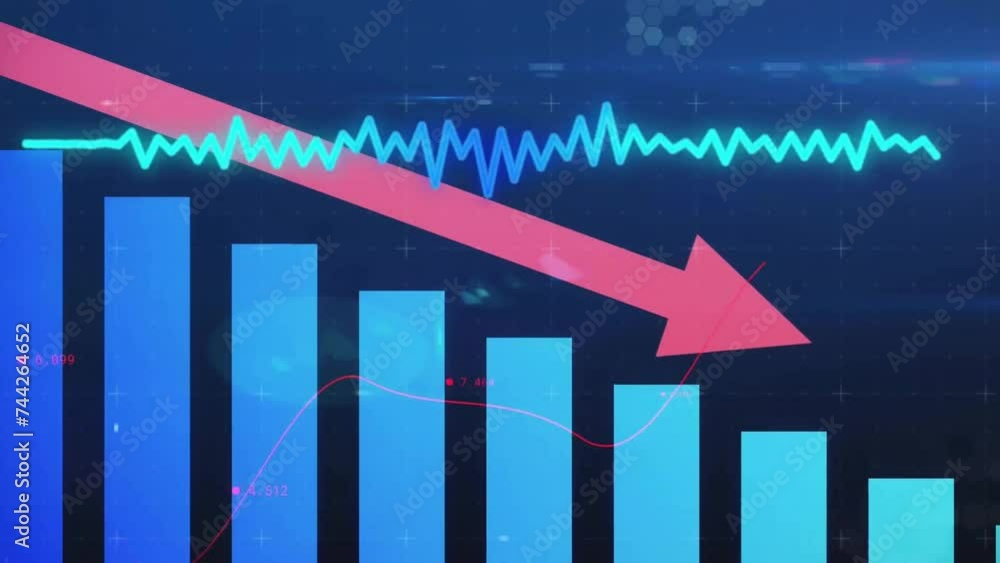 Poster animation of financial data processing on black background