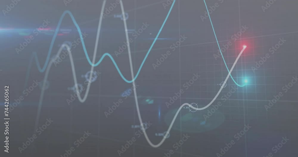 Poster animation of data processing over light spots on gray background