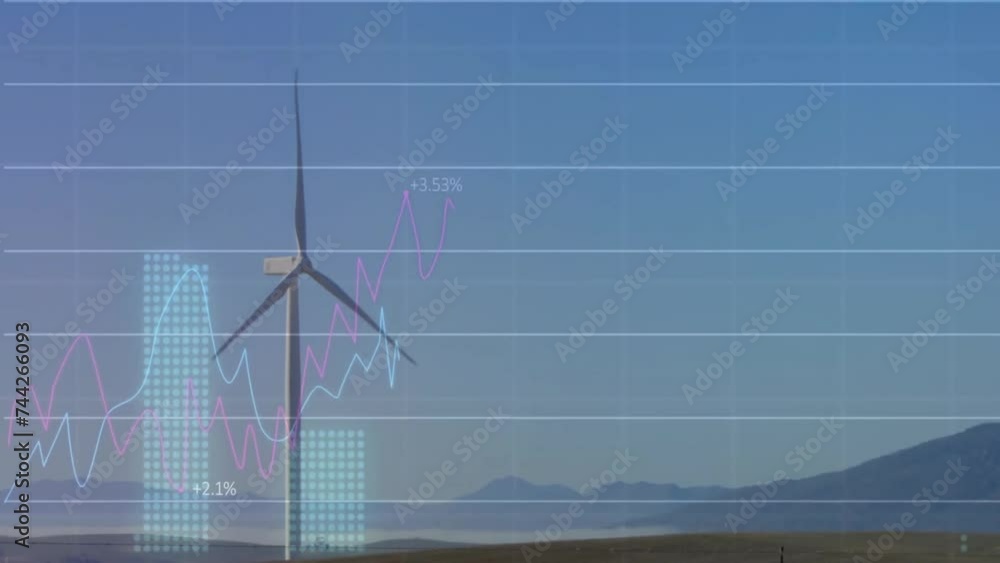 Poster animation of digital data processing over wind turbine