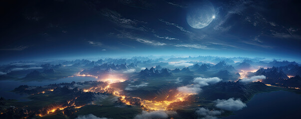 Earth Viewed from Space, Explosion Light Globe Universe Landscape Wallpaper. Earth Day banner...