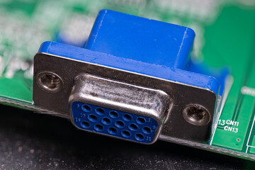 Detail of the VGA image connector on the printed circuit board.