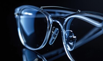 Eyeglasses on a black background. Shallow depth of field.