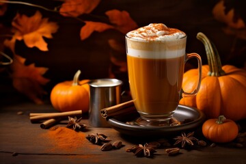 Pumpkin drink coffee. Spice latte hot. Generate Ai