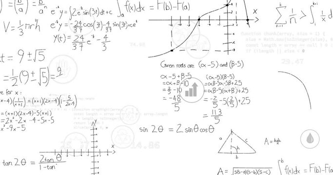 Animation of mathematical data processing over white background