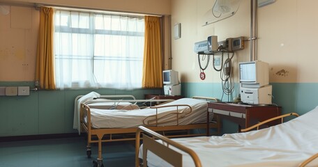 The Vacant Ambiance of a Hospital Room with Two Beds Awaiting Patients