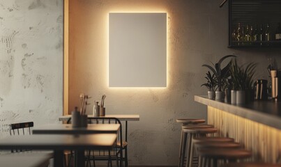 Blank poster in cafe interior. menu mockup. 