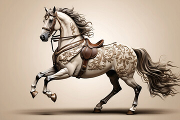 Majestic white Horse in Medieval Engraving Style