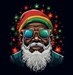 Festive Groove: Stylish Bearded Senior with Rasta Hat and Sunglasses - Vibrant Character...