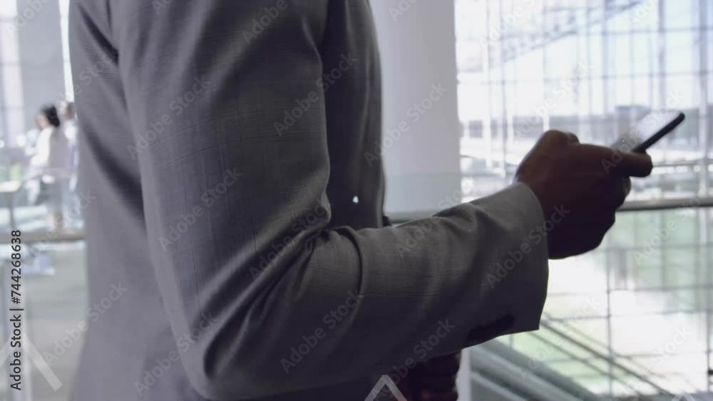 Aufkleber animation of icons and data processing over african american man using smartphone