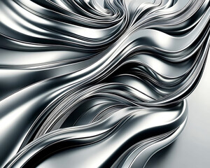 Abstract Elegance of Swirling Silver Metallic Waves in Fluid Motion