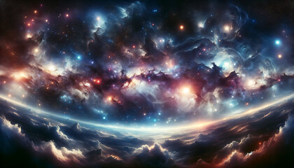 Obraz premium Cosmic Splendor of a Star-Forming Nebula as Viewed from the Edge of a Celestial Cloud