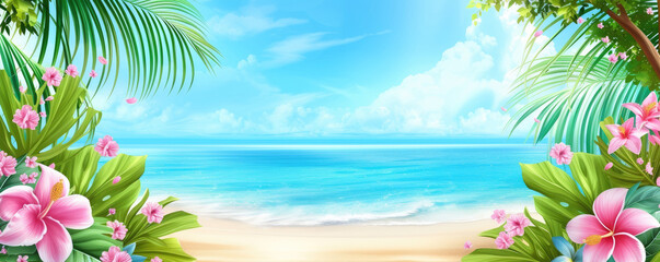 Fototapeta na wymiar beach with palm trees and sea